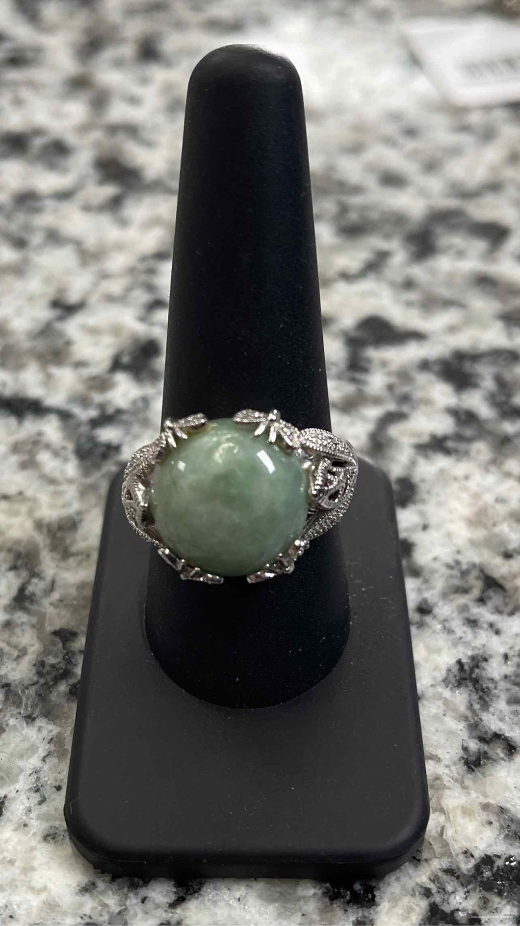 Nephrite Jade And Diamond 925 Ring